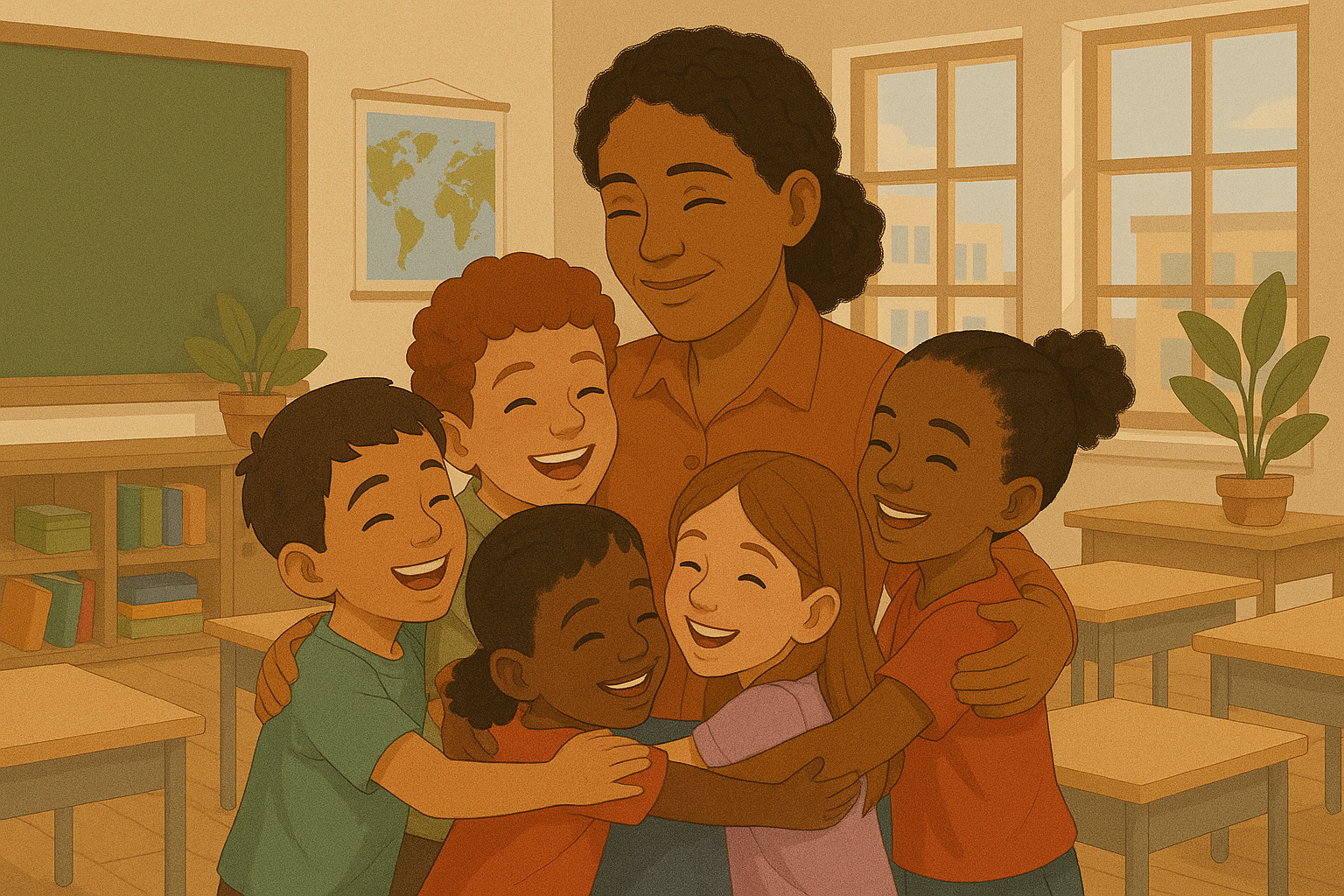 Children hugging and smiling together